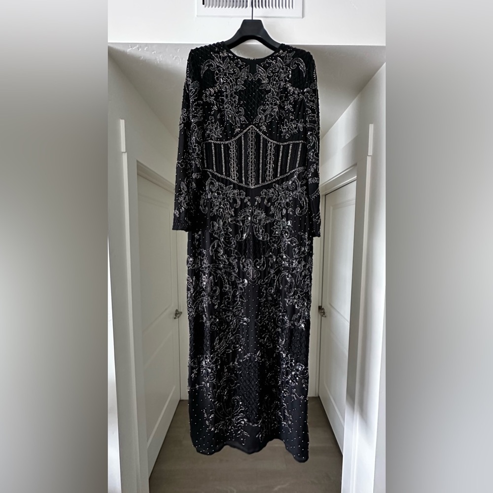 ASOS DESIGN EMBELLISHED LONG SLEEVE MAXI FLORAL EVENING DRESS